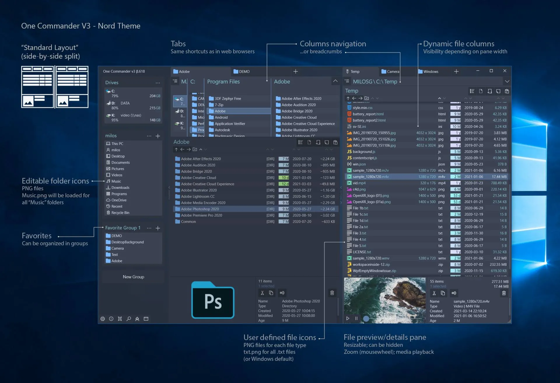 One Commander - 现代双栏界面，支持多栏视图和文件预览 - 直观的文件浏览与管理，适合触屏设备 1